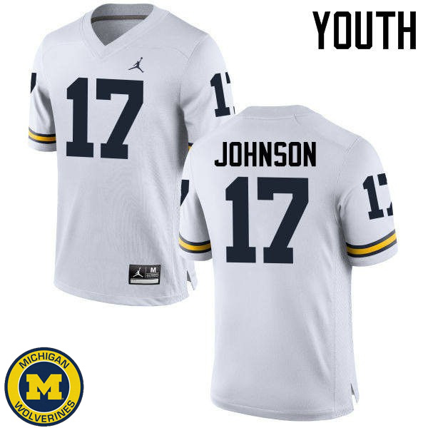 Youth Michigan Wolverines #17 Ron Johnson White University Football Jersey